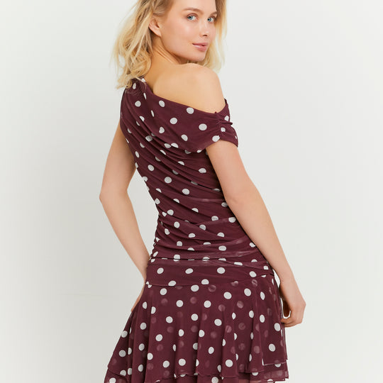 Short Dress | Off White-Bordeau