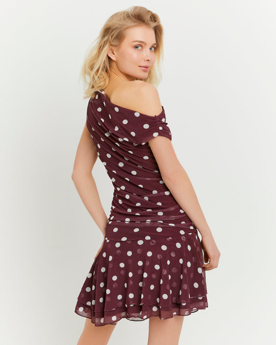 Short Dress | Off White-Bordeau