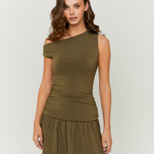 Asymmetric Short Dress | Kaki