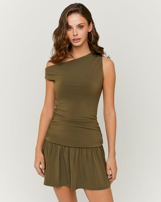 Asymmetric Short Dress | Kaki