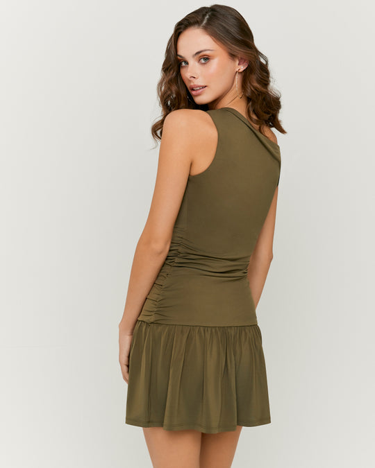 Asymmetric Short Dress | Kaki