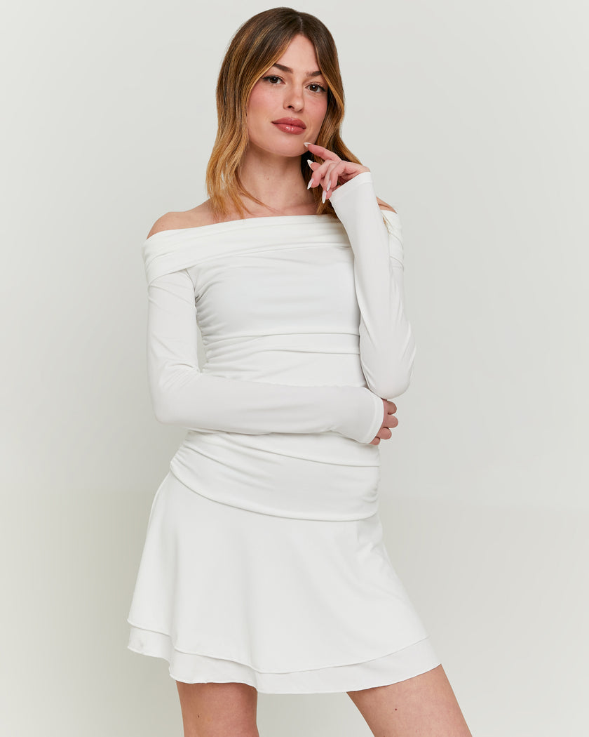 Off Shoulder Mini Dress | Off White