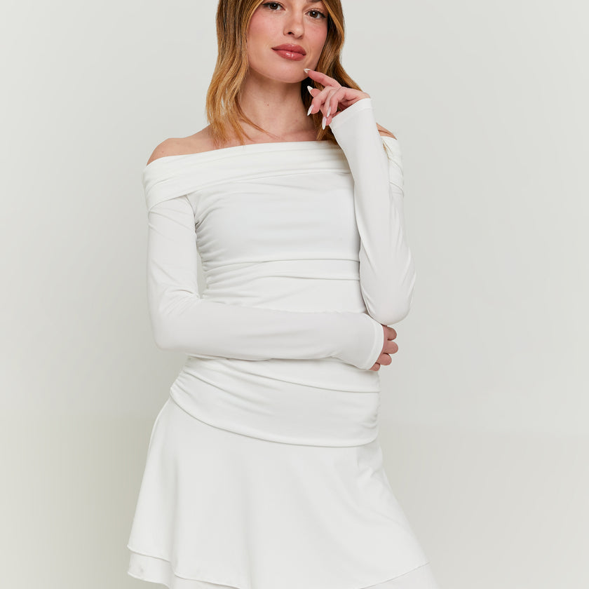 Off Shoulder Mini Dress | Off White