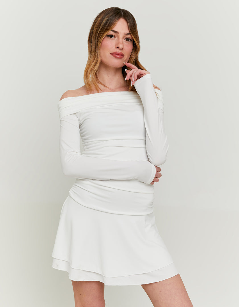 Off Shoulder Mini Dress | Off White