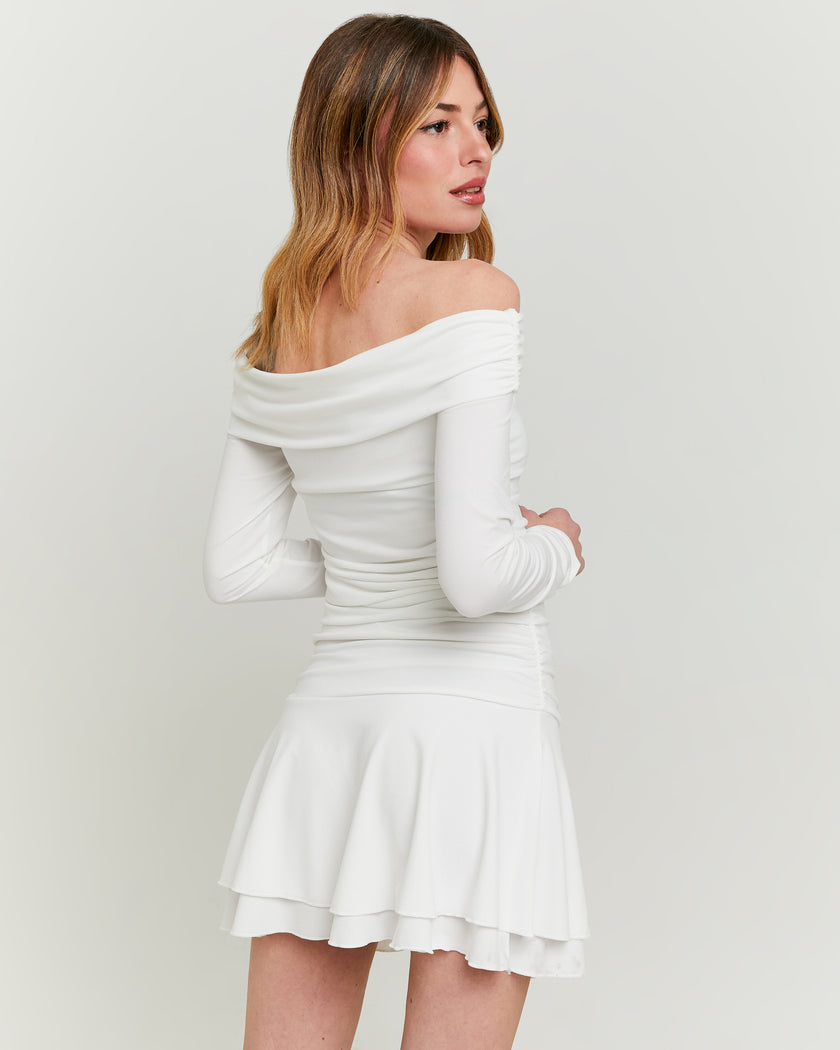 Off Shoulder Mini Dress | Off White