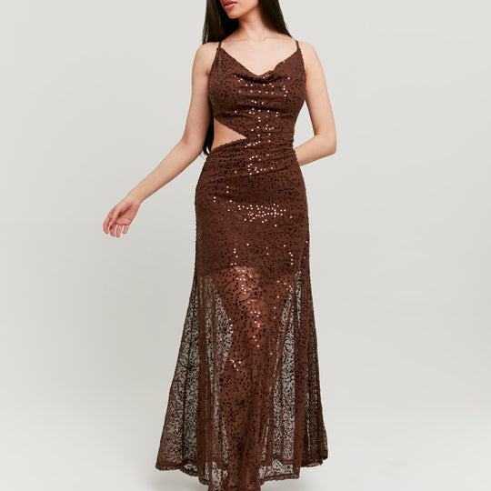 Sequined Maxi Dress | Brown