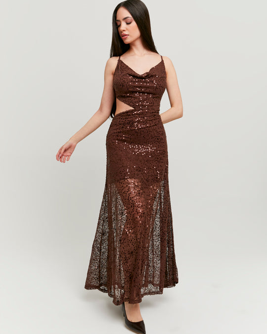 Sequined Maxi Dress | Brown