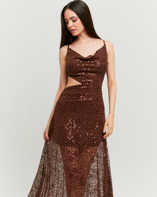 Sequined Maxi Dress | Brown