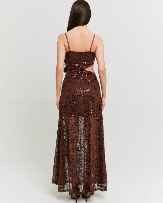 Sequined Maxi Dress | Brown