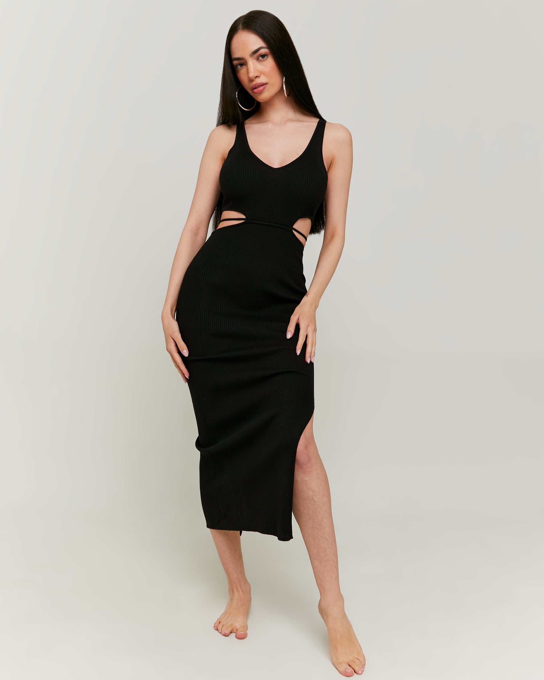 Knitted Dress with Lace Up | Black