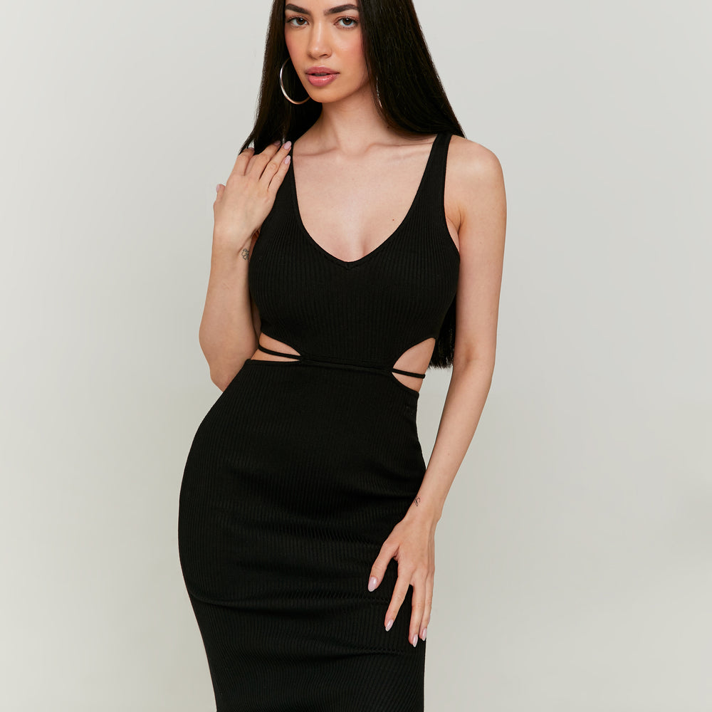 Knitted Dress with Lace Up | Black
