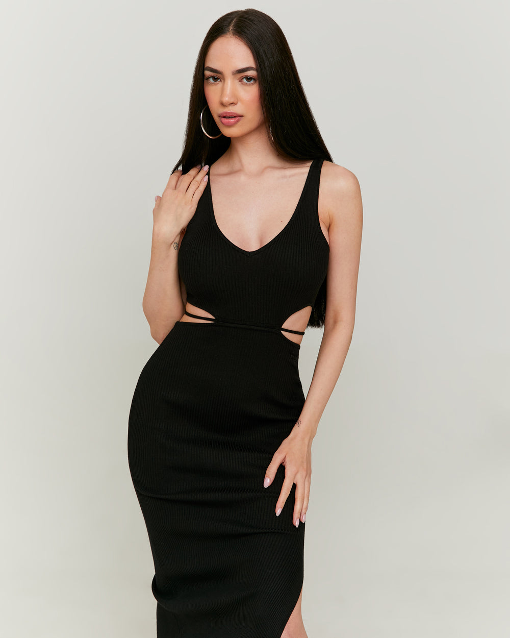 Knitted Dress with Lace Up | Black