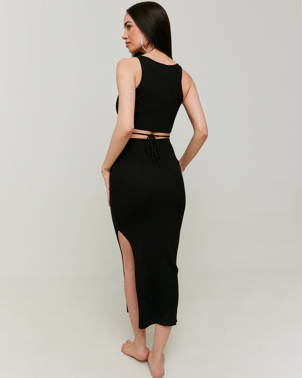 Knitted Dress with Lace Up | Black