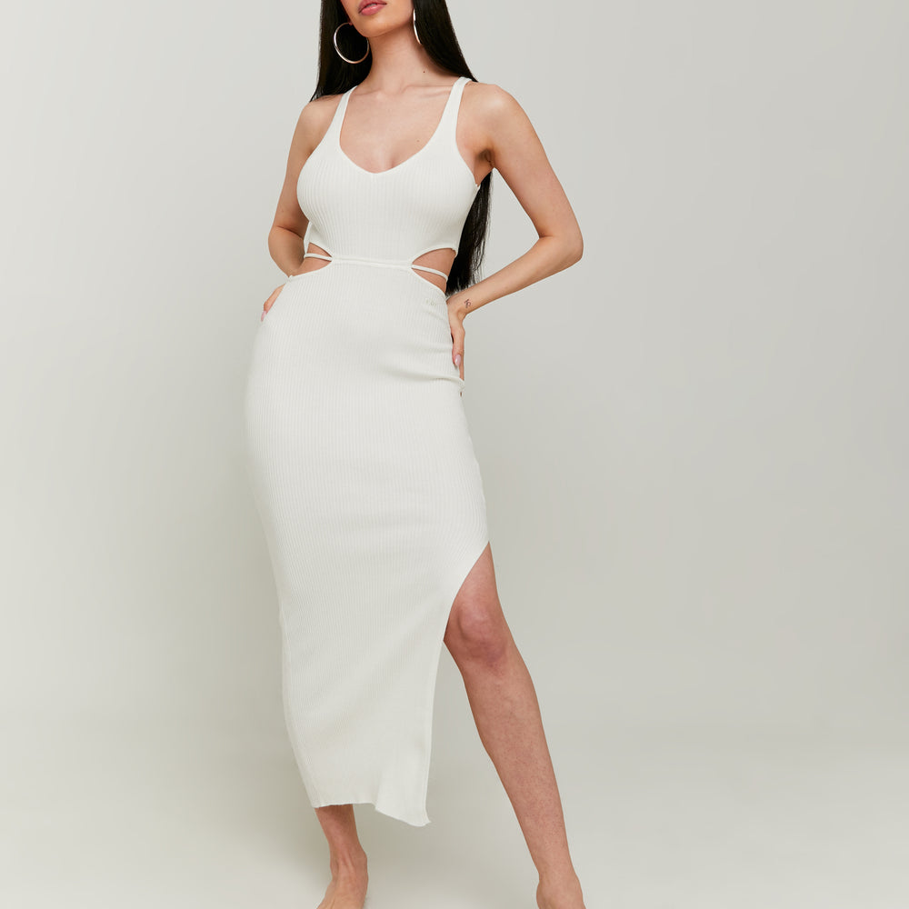 Knitted Dress with Lace Up | Off White