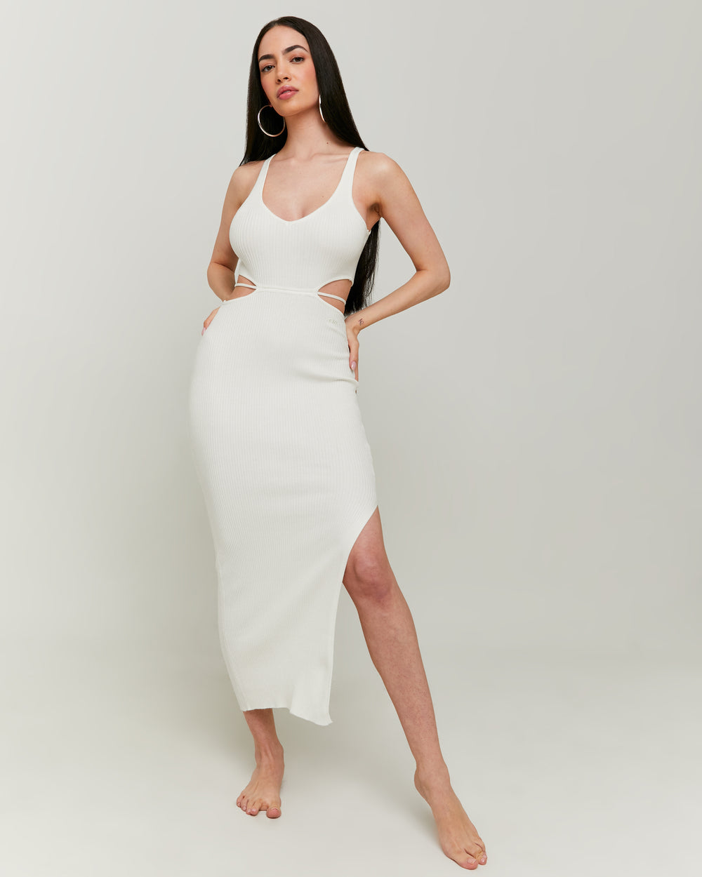 Knitted Dress with Lace Up | Off White