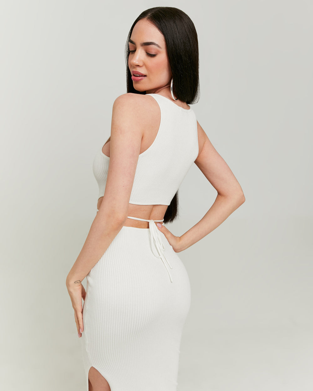 Knitted Dress with Lace Up | Off White