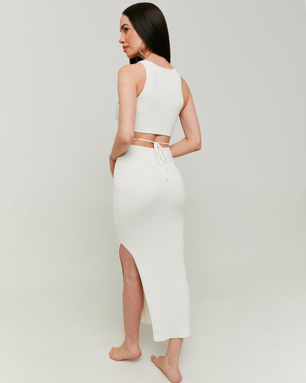 Knitted Dress with Lace Up | Off White