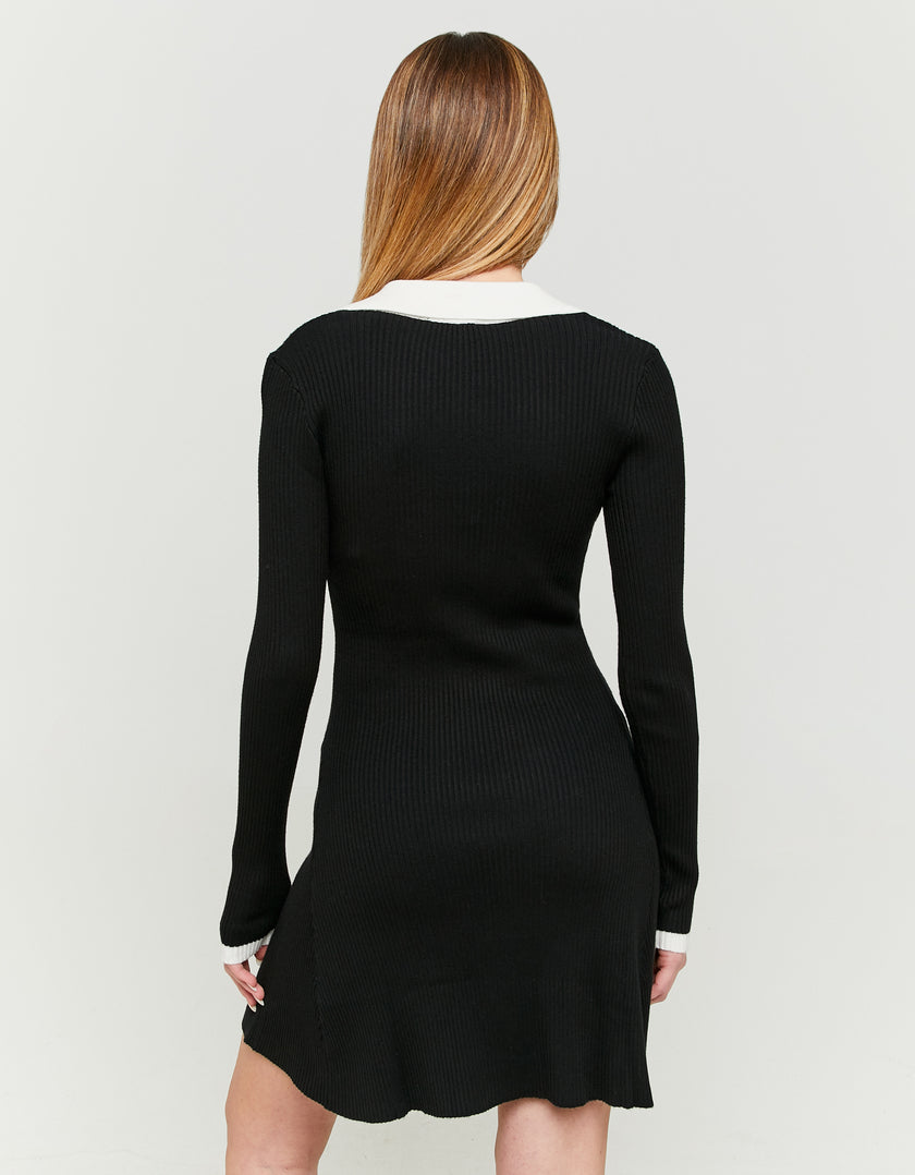 Knitted Dress with White Polo Neck | Black