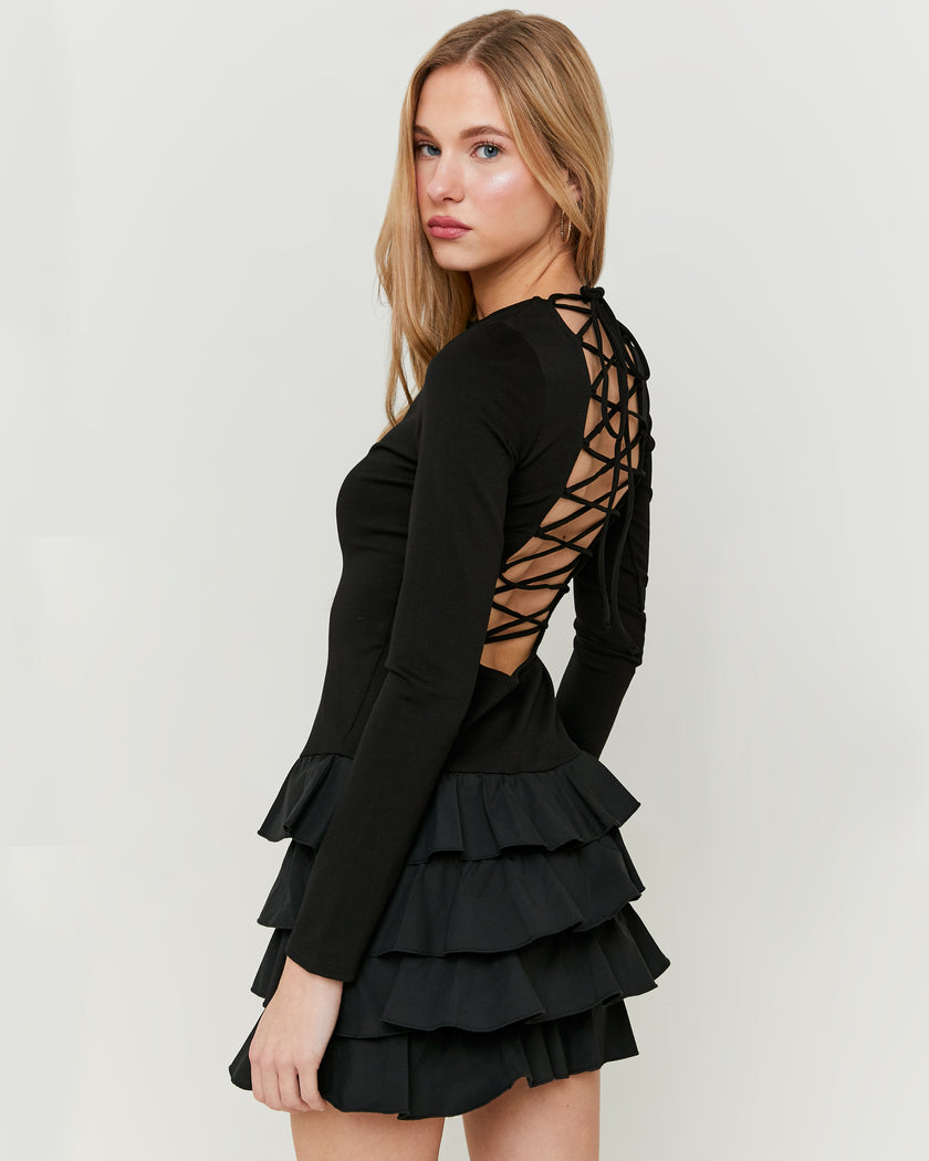 Mini Dress with Ruffles | Black
