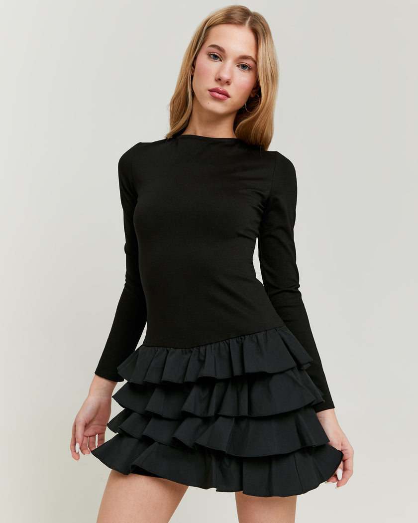 Mini Dress with Ruffles | Black
