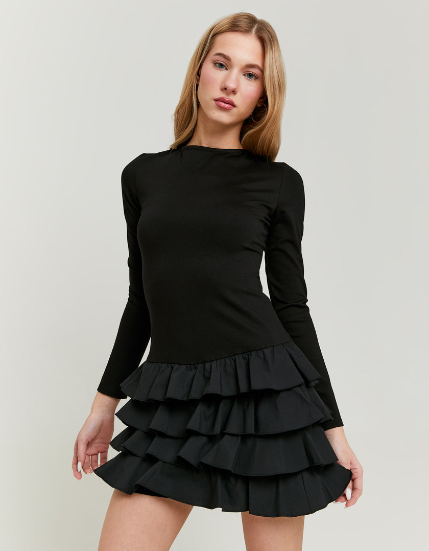 Mini Dress with Ruffles | Black