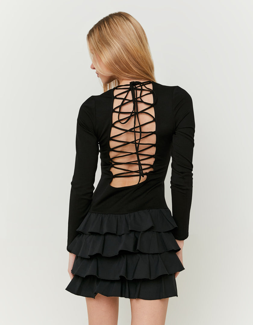 Mini Dress with Ruffles | Black