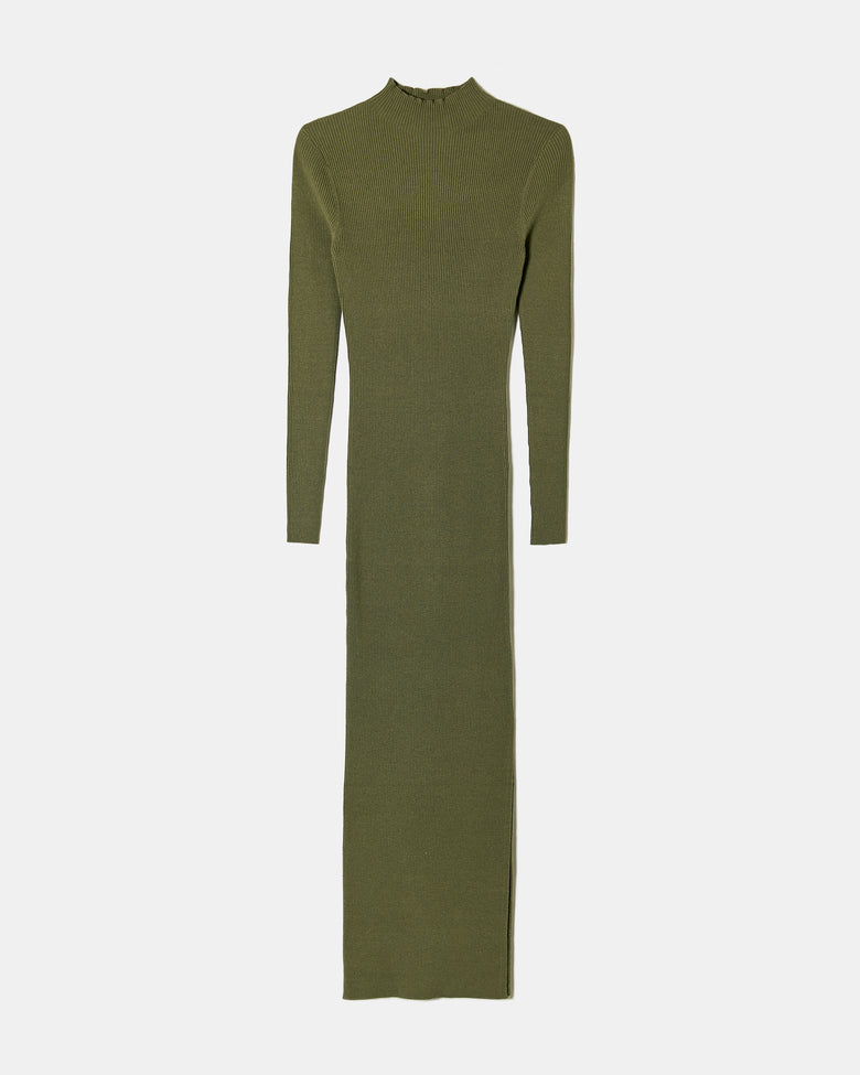Maxi Knitted Dress with Slit | Kaki