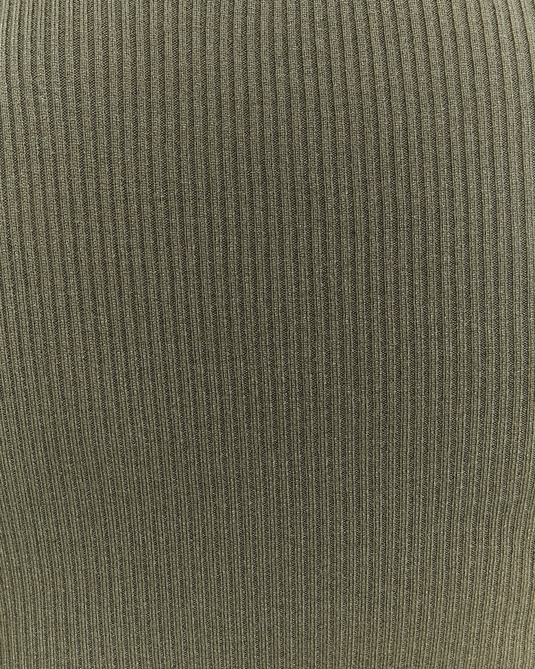 Maxi Knitted Dress with Slit | Kaki