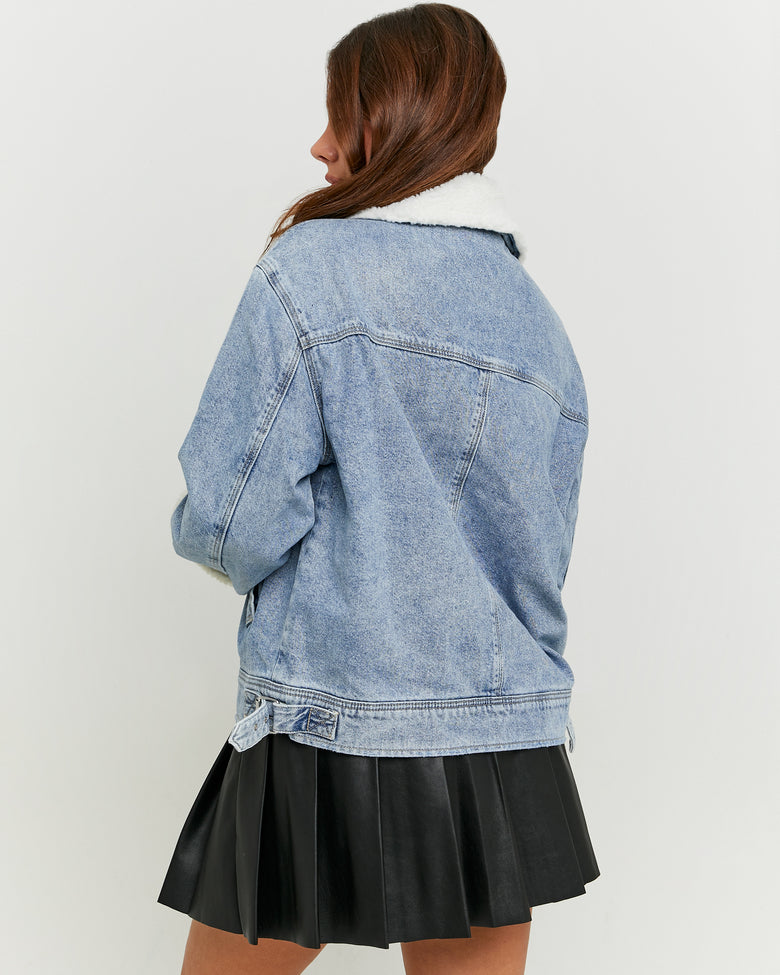 Denim Jacket with Shearling Details | Blue Wash