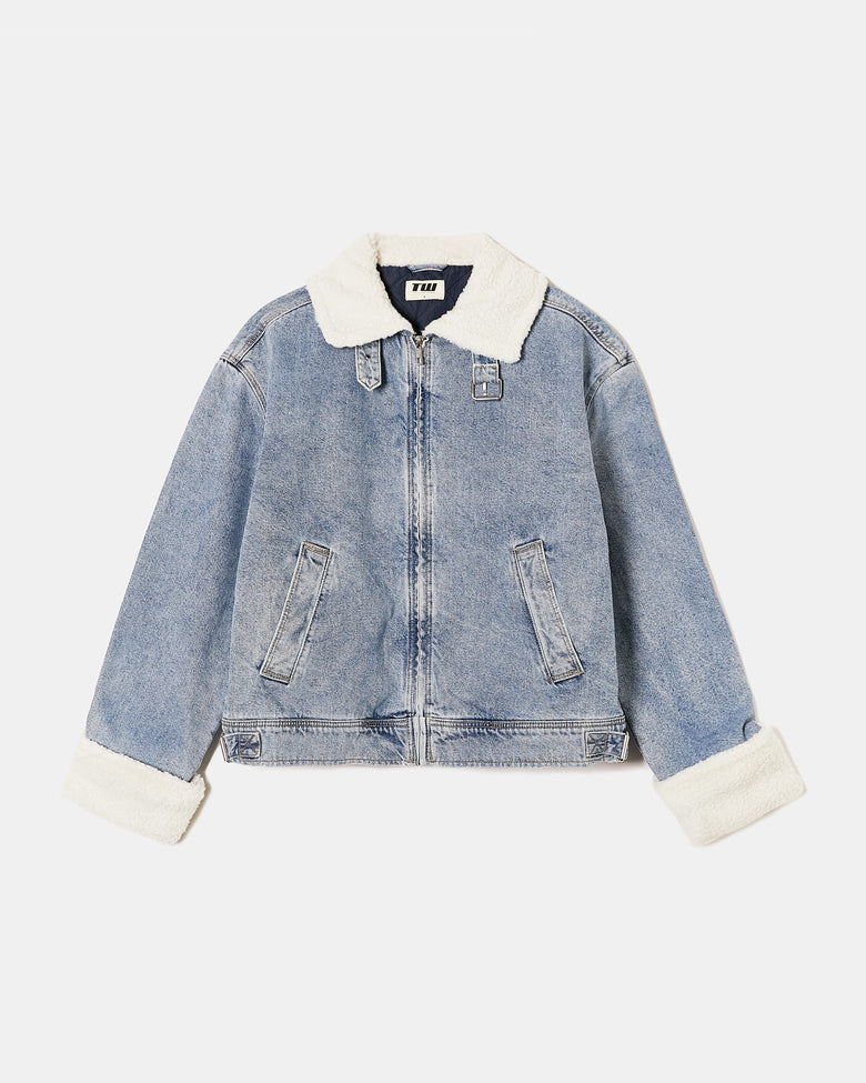 Denim Jacket with Shearling Details | Blue Wash