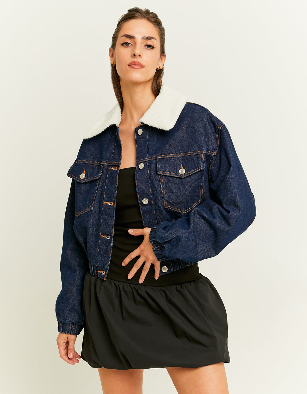 Denim Jacket with Faux Fur Collar | Dark Wash