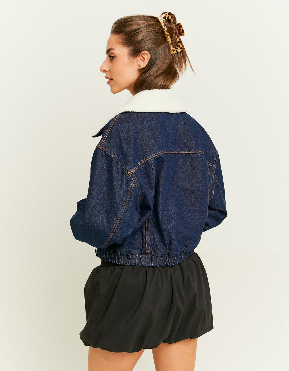 Denim Jacket with Faux Fur Collar | Dark Wash