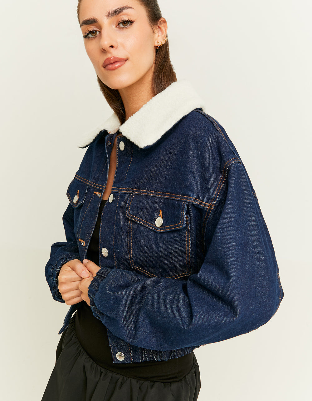 Denim Jacket with Faux Fur Collar | Dark Wash