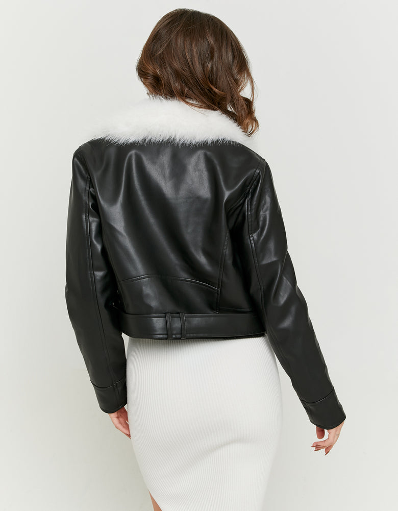Biker Jacket with Faux Fur | Black