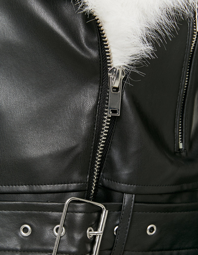 Biker Jacket with Faux Fur | Black