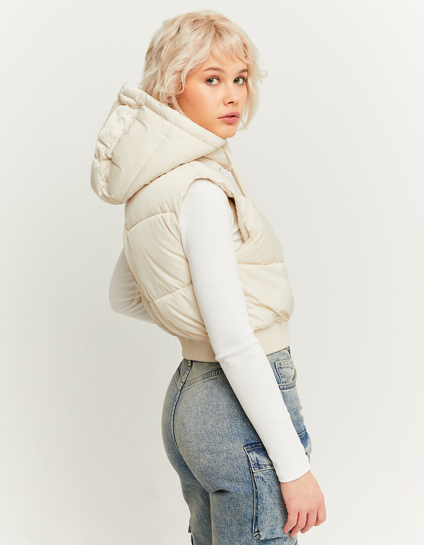 Cropped Padded Vest with Removable Hood | Off White