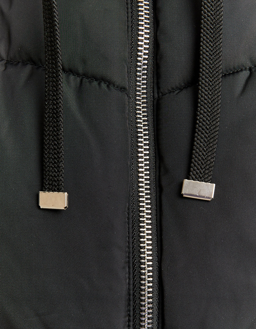 Cropped Padded Vest with Removable Hood | Black