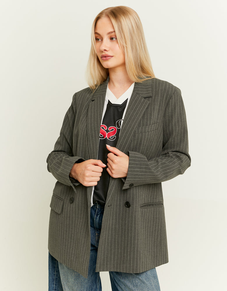 Pinstripe Double Breasted Blazer | Grey Striped