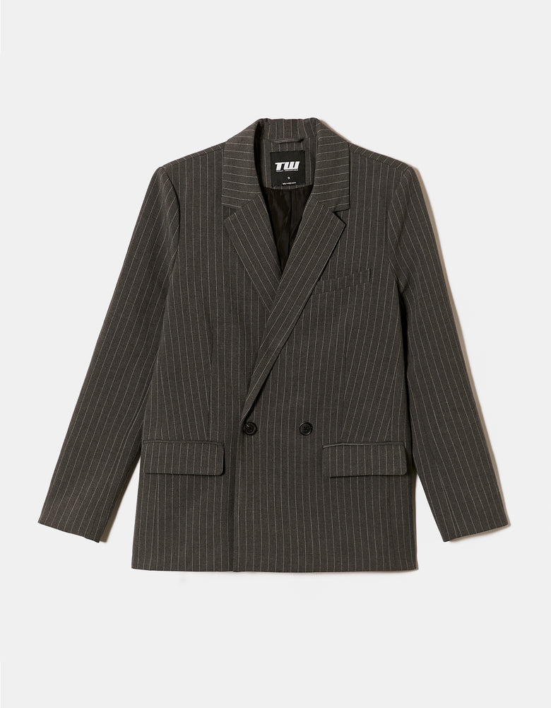 Pinstripe Double Breasted Blazer | Grey Striped