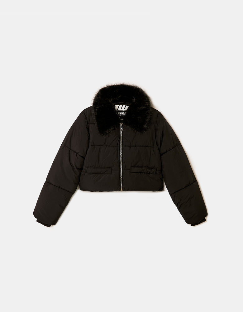 Cropped Jacket With Fur | Black