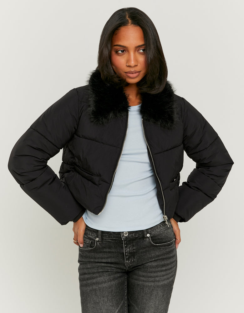 Cropped Jacket With Fur | Black
