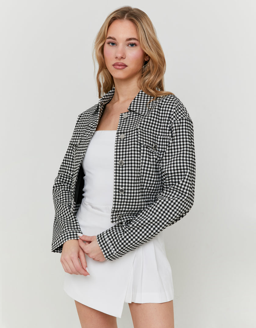 Cropped Vichy Trucker Jacket | Black-White