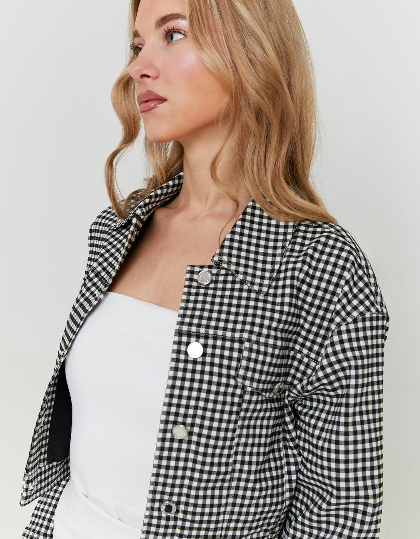 Cropped Vichy Trucker Jacket | Black-White