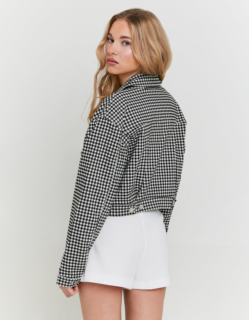 Cropped Vichy Trucker Jacket | Black-White