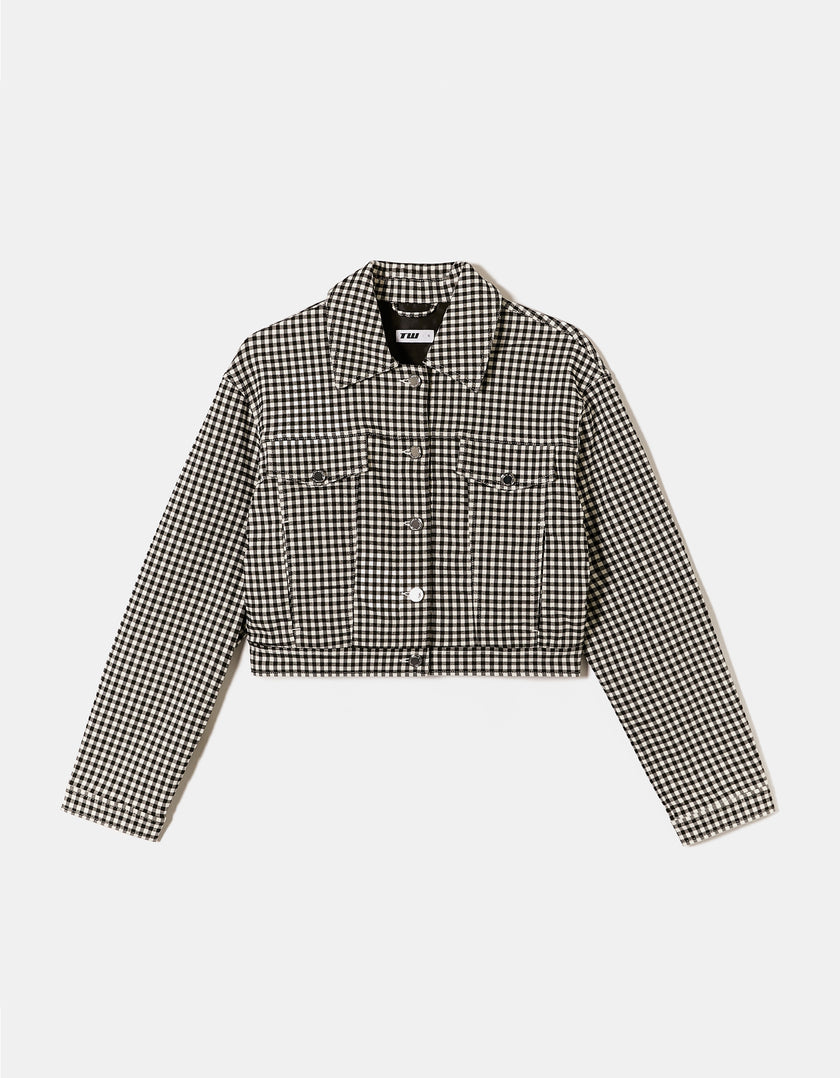 Cropped Vichy Trucker Jacket | Black-White