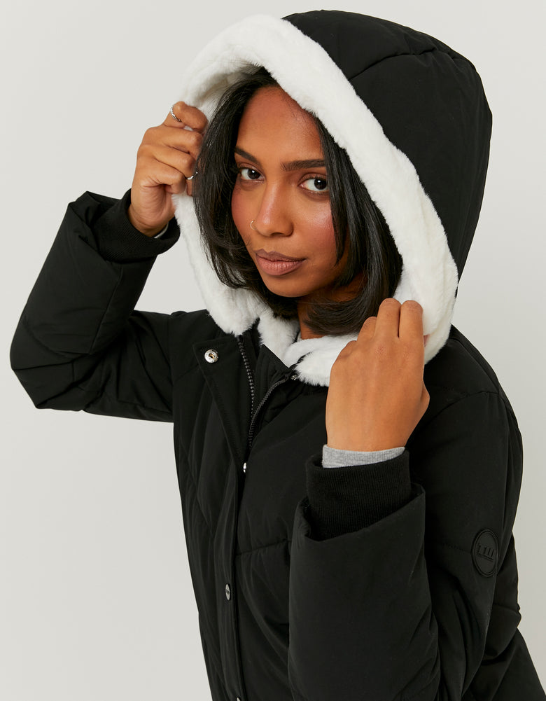 Puffed Jacket with Fur | Black
