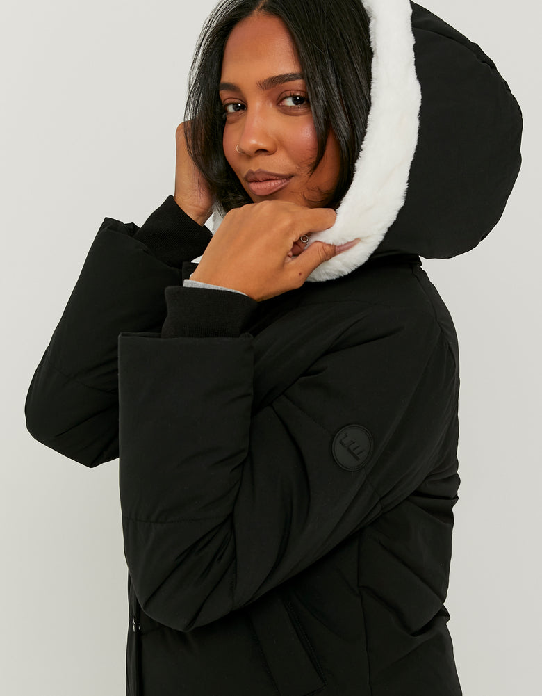 Puffed Jacket with Fur | Black