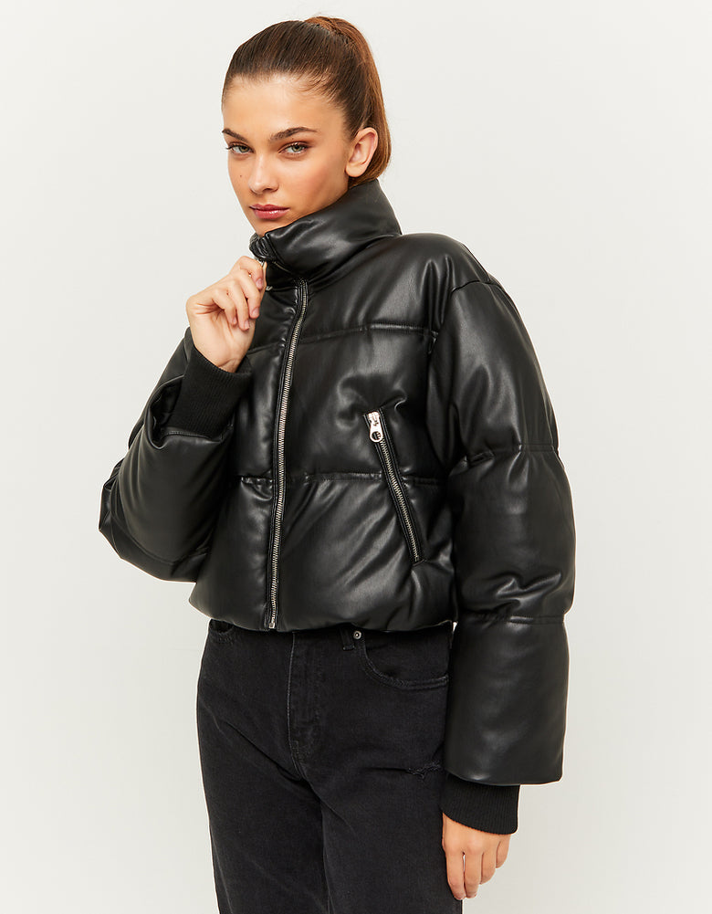 Faux Leather Padded Jacket | Black