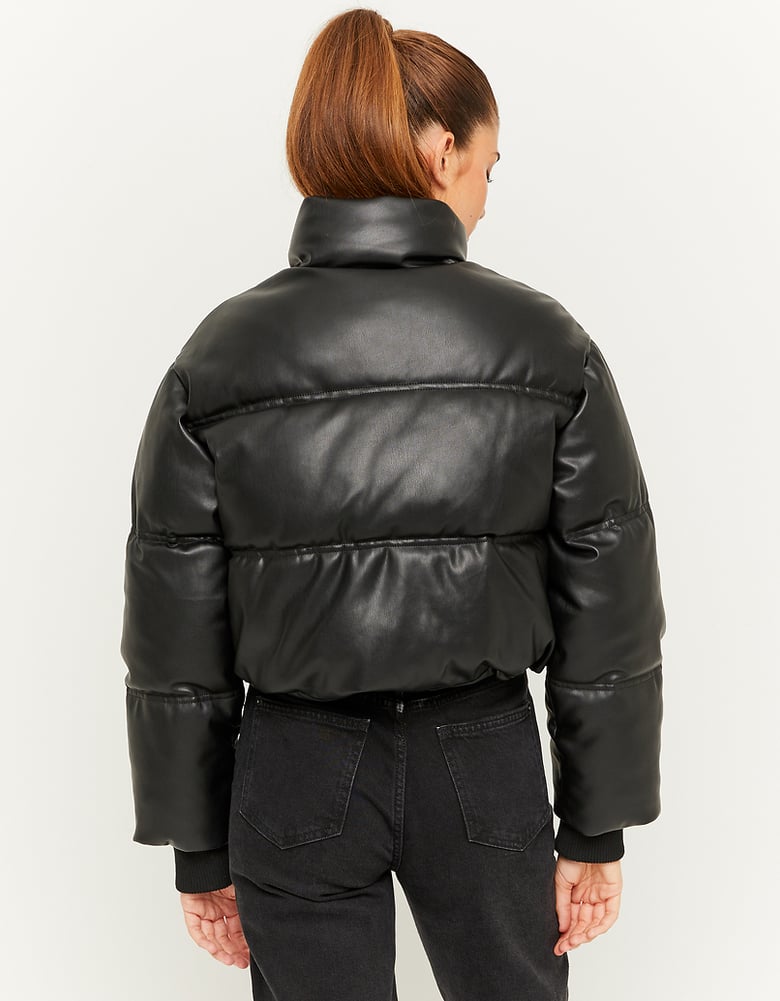 Faux Leather Padded Jacket | Black
