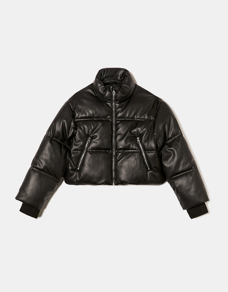 Faux Leather Padded Jacket | Black